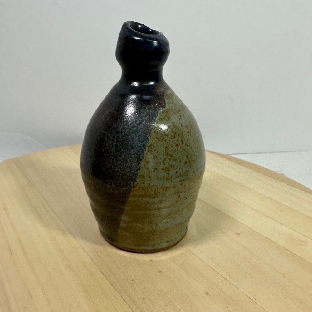 Stoneware Glazed Bud Vase Brown Green Studio Art Pottery 6” Signed